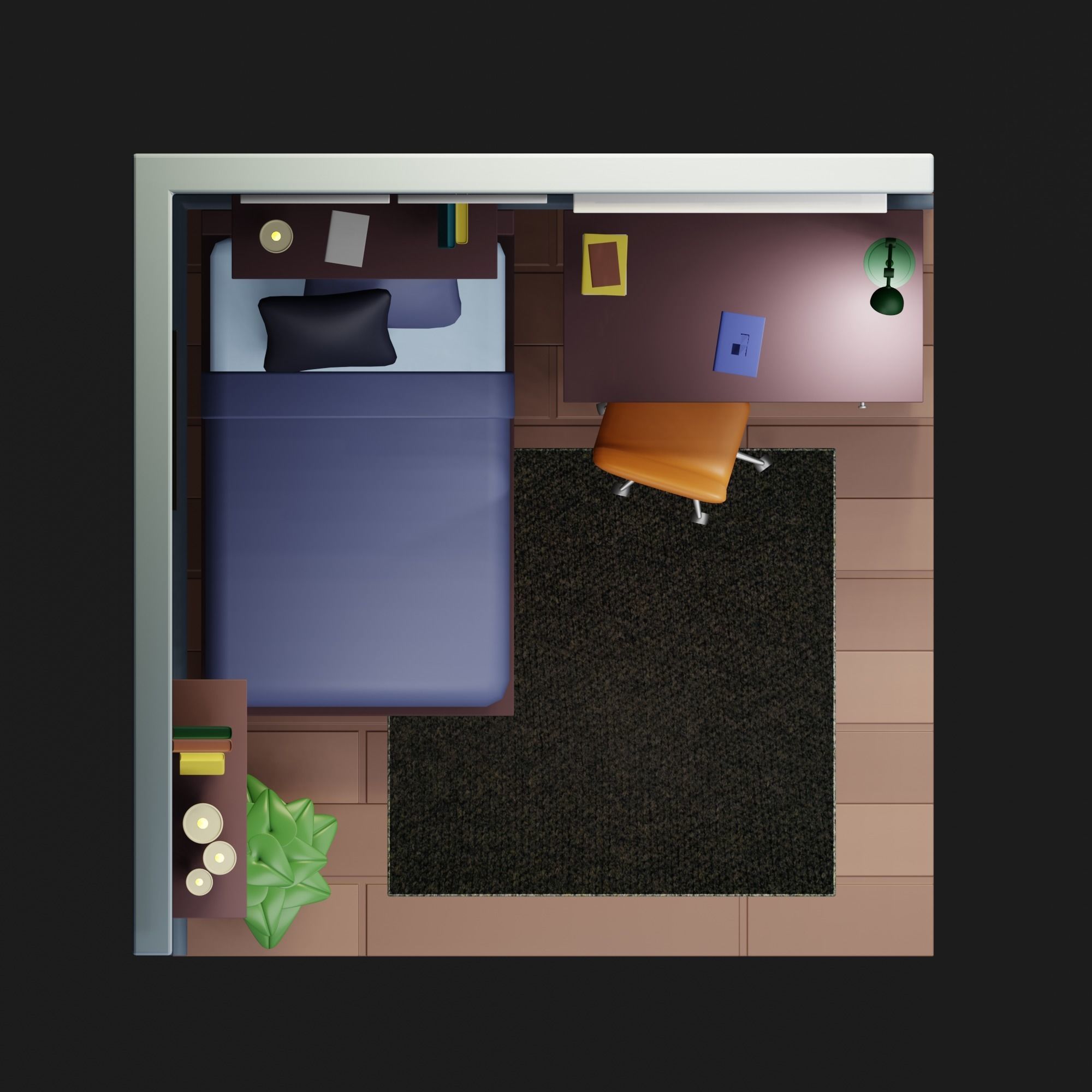 Isometric Bed Room low-poly 3D Model Low-poly 3D model_4