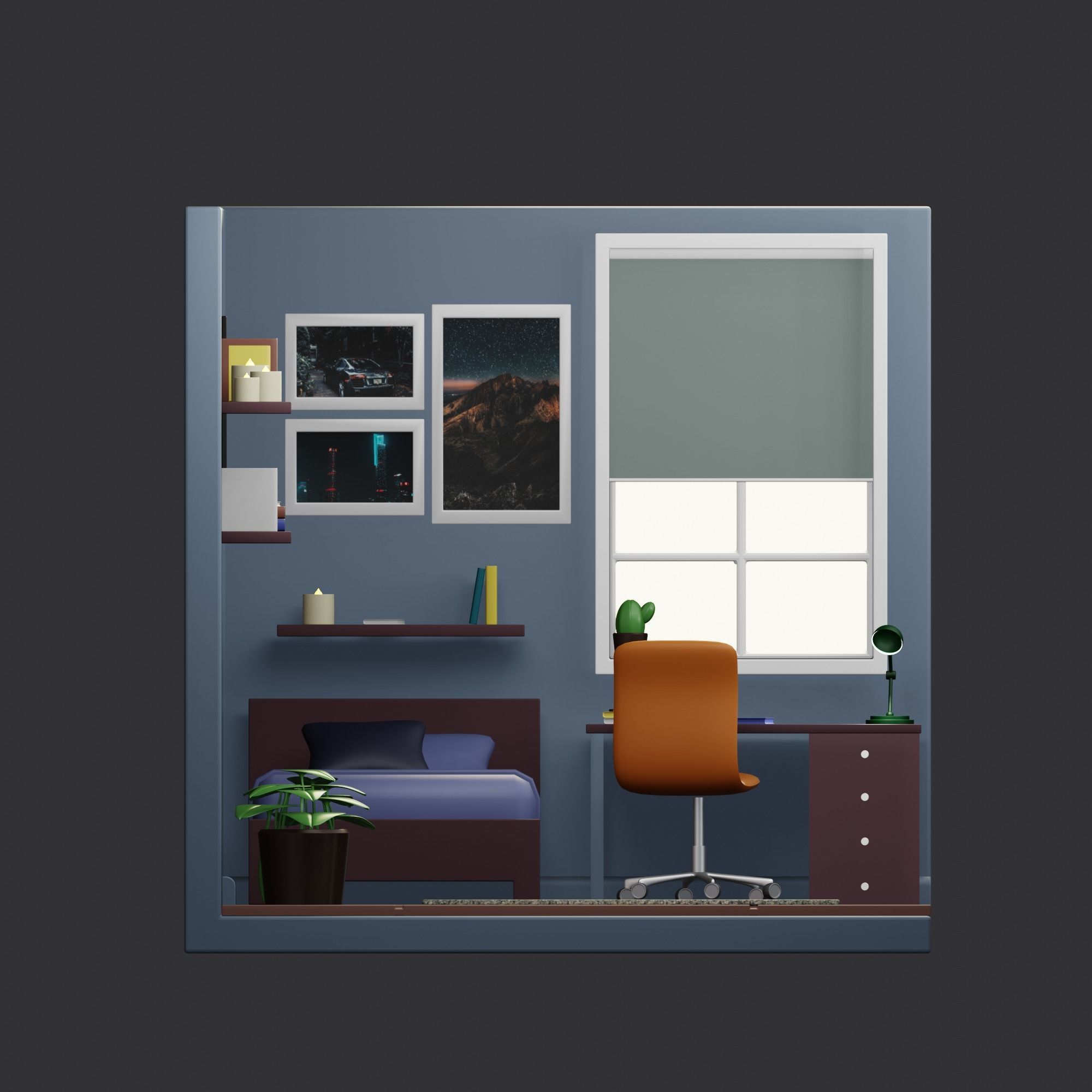 Isometric Bed Room low-poly 3D Model Low-poly 3D model_3