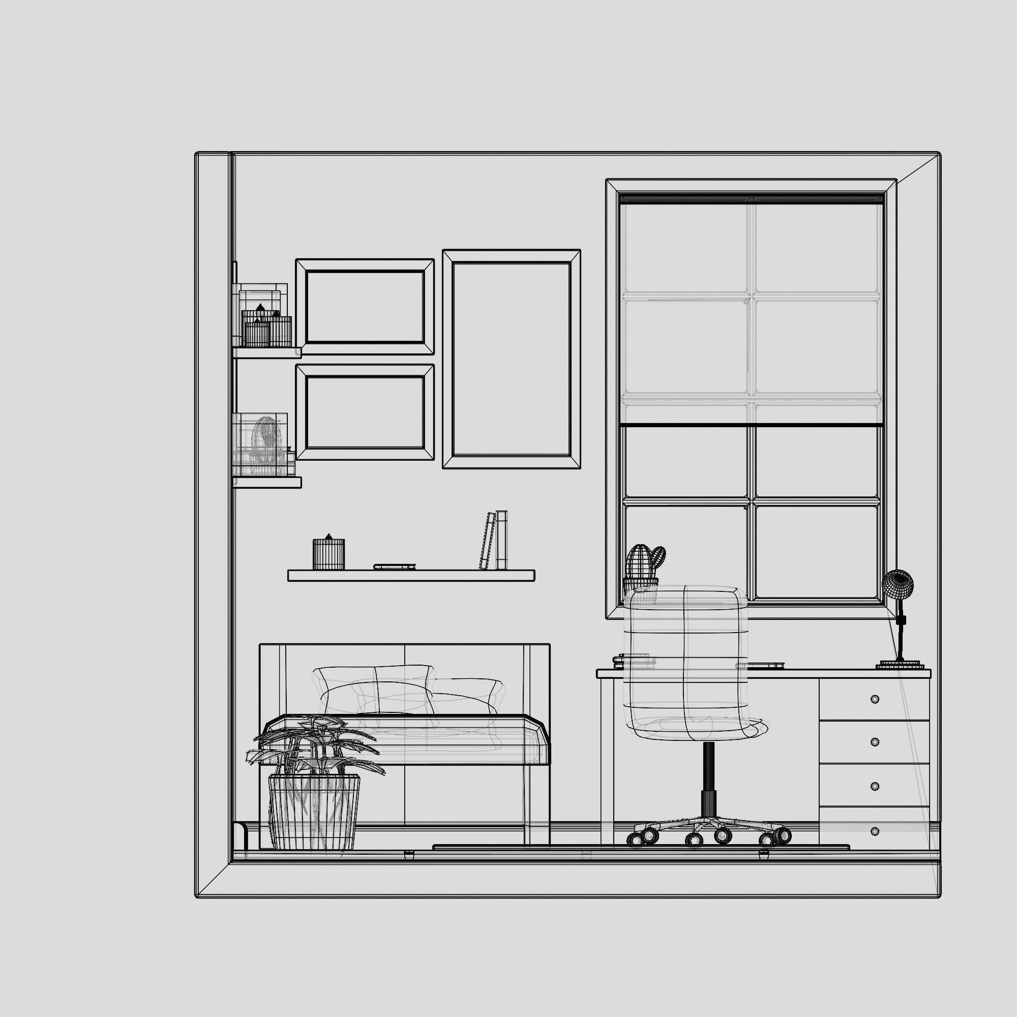 Isometric Bed Room low-poly 3D Model Low-poly 3D model_8