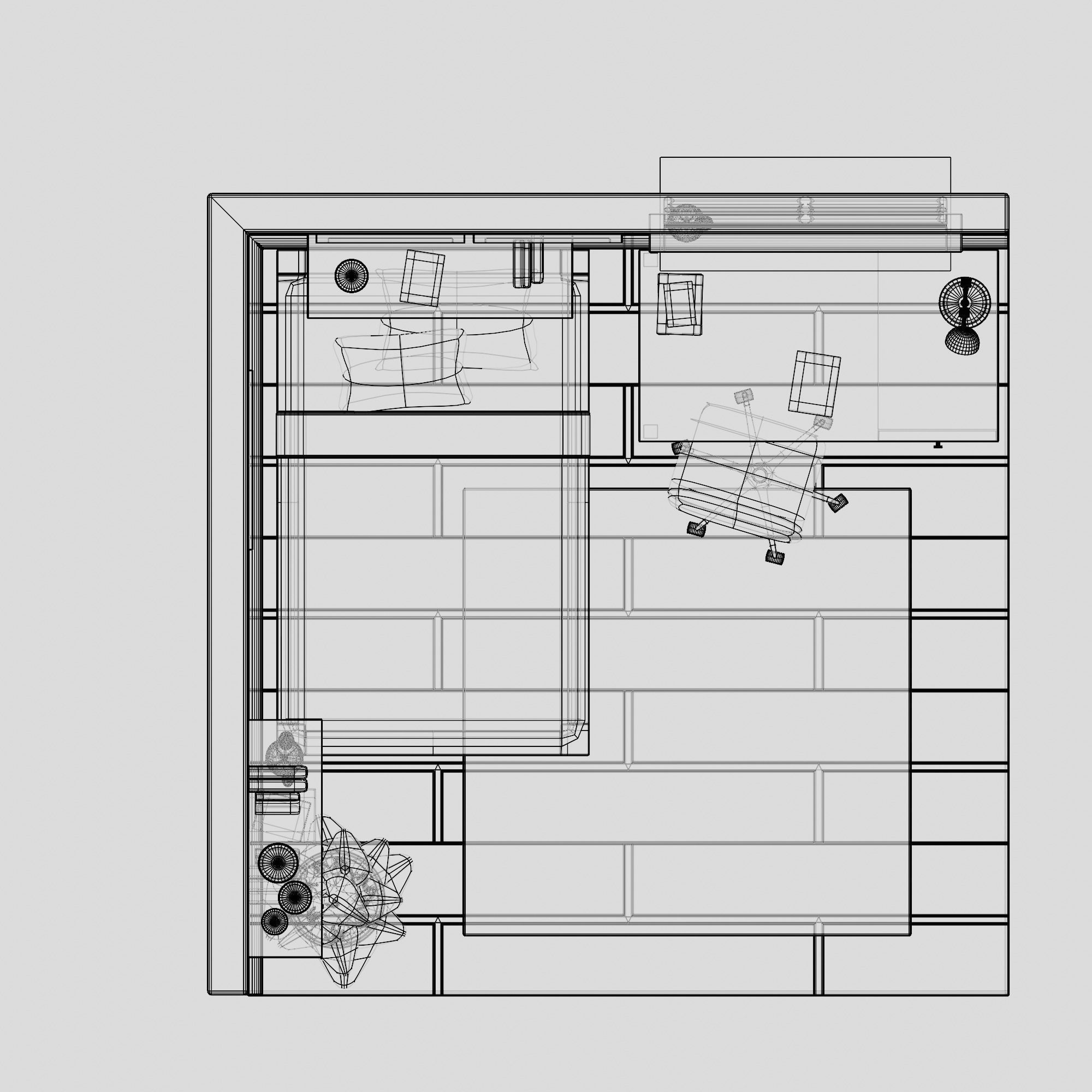 Isometric Bed Room low-poly 3D Model Low-poly 3D model_10