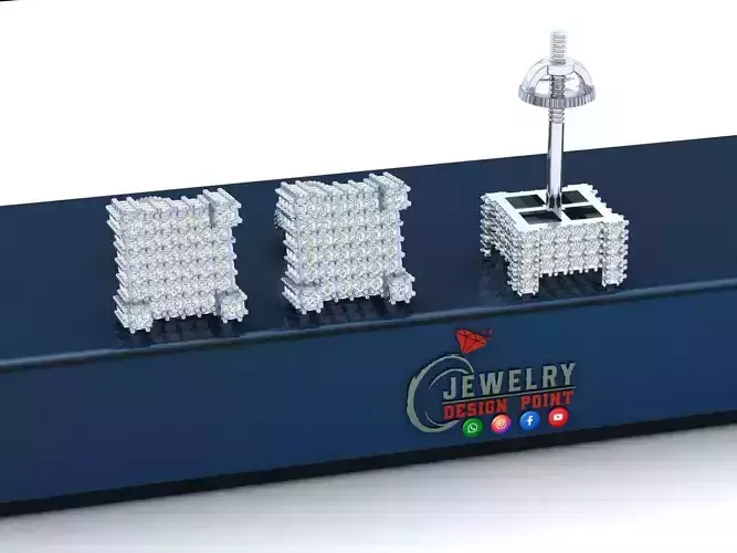 Custom Round White Diamond Square Shape Stud Earring Unisex