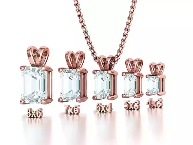 Emerald Solitaire Pendants 8x6 7x5 6x4 5x3 4x3 Gems Necklaces  3D print model