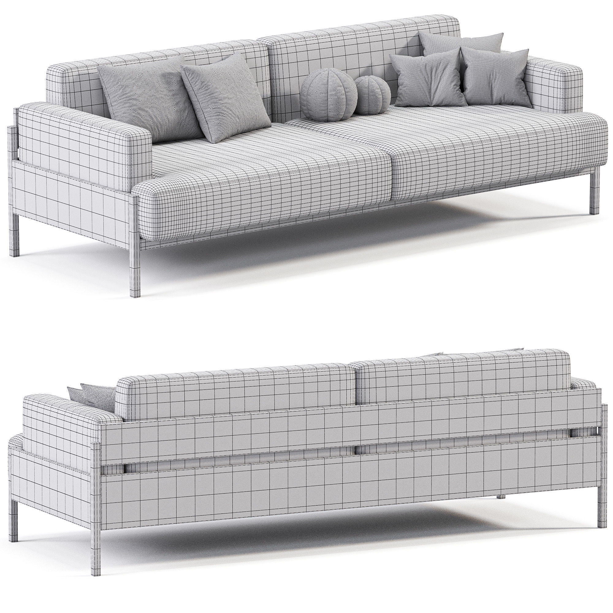 Kinuta Sofa 3 Seater A S01 Low-poly 3D model_3