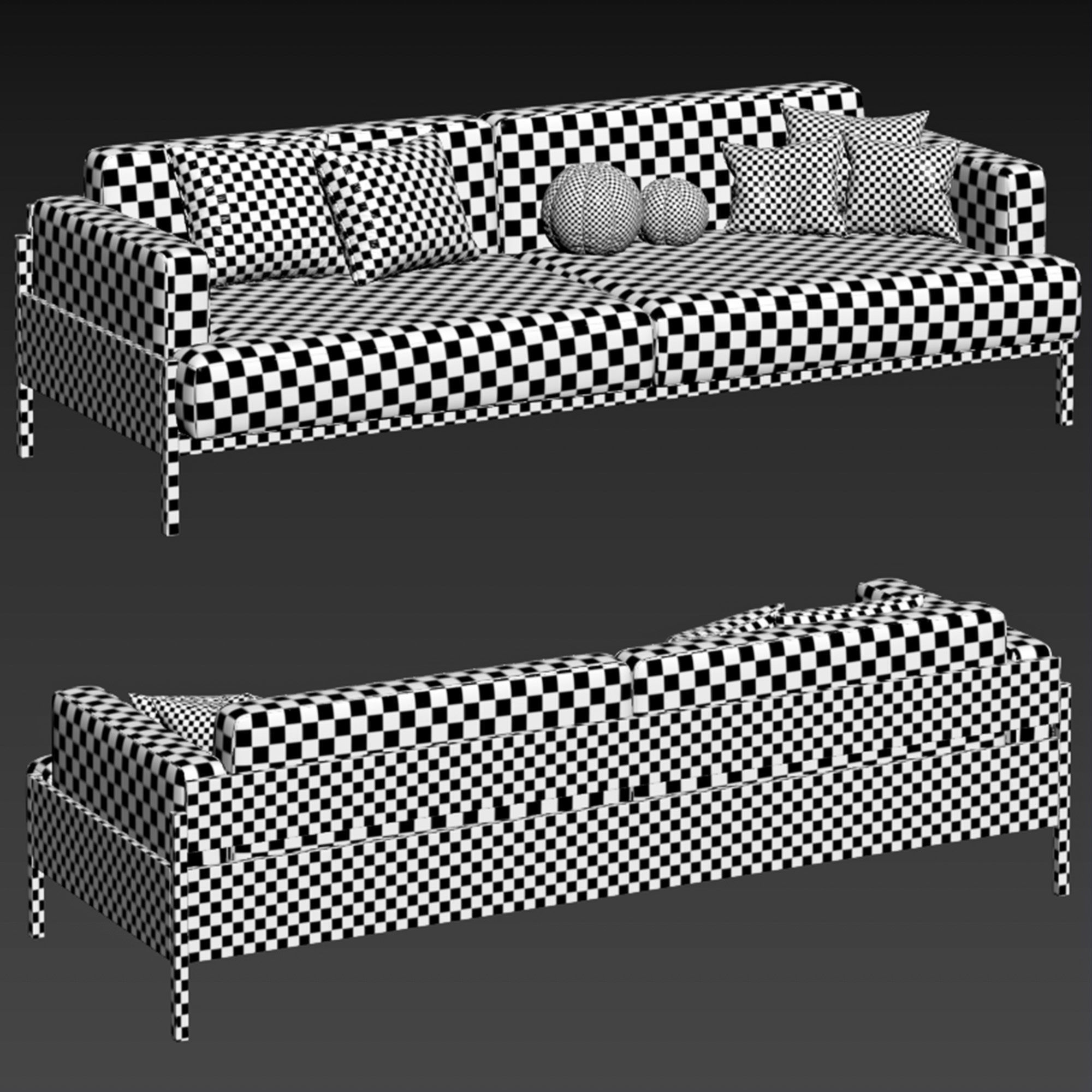 Kinuta Sofa 3 Seater A S01 Low-poly 3D model_4