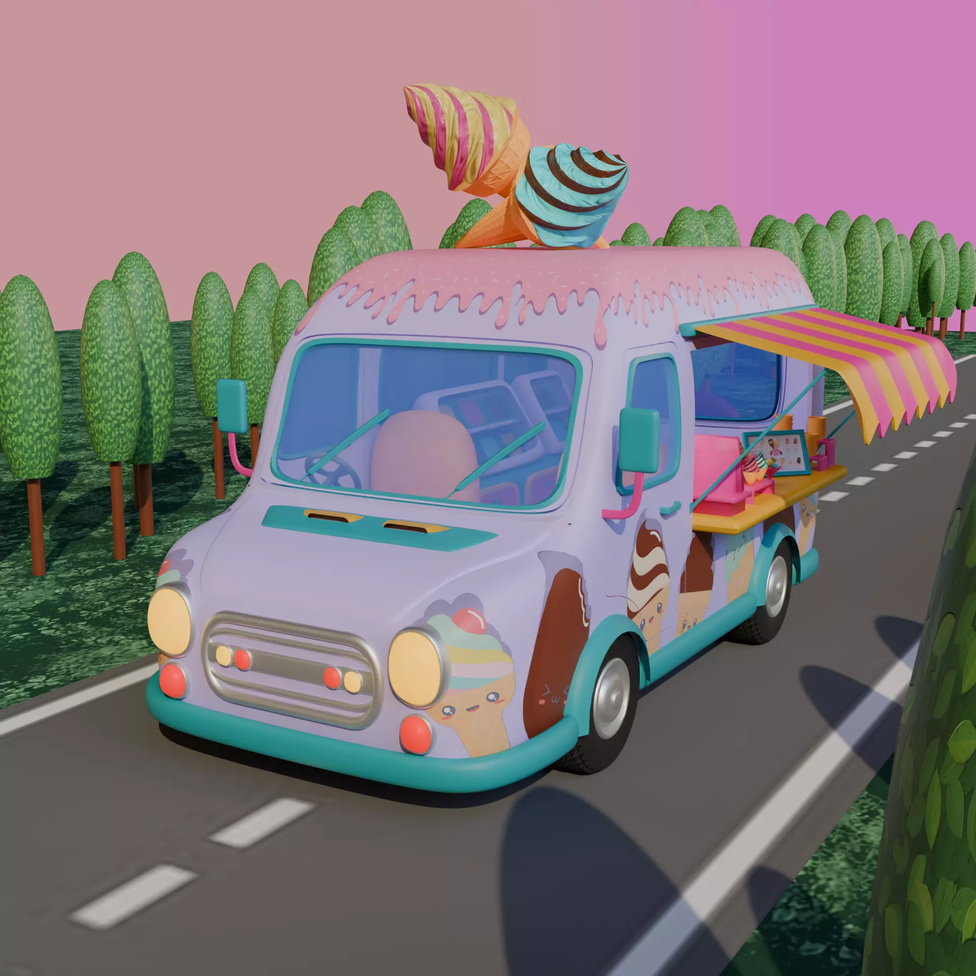 STYLIZED ICE CREAM TRUCK Low-poly 3D model