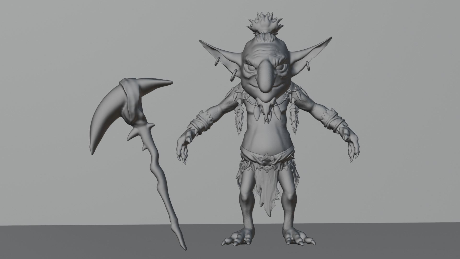 high poly goblin with axe  3D model_2