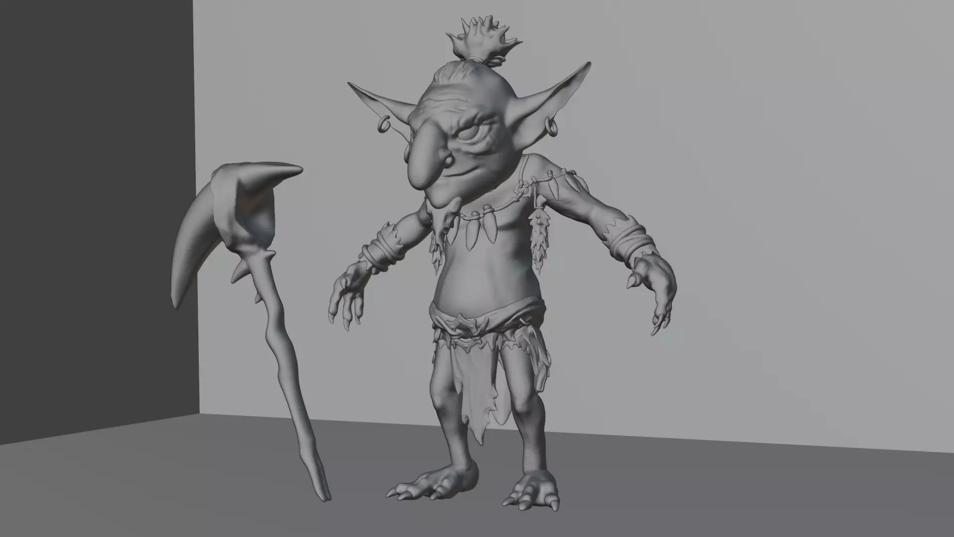 high poly goblin with axe  3D model_0