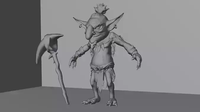 high poly goblin with axe 