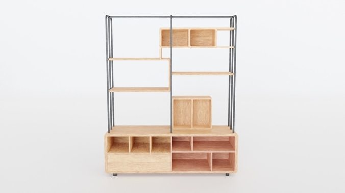 Collection 5 Modern Wood and Metal Shelves 3D model 6