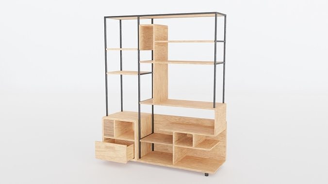 Collection 5 Modern Wood and Metal Shelves 3D model 5