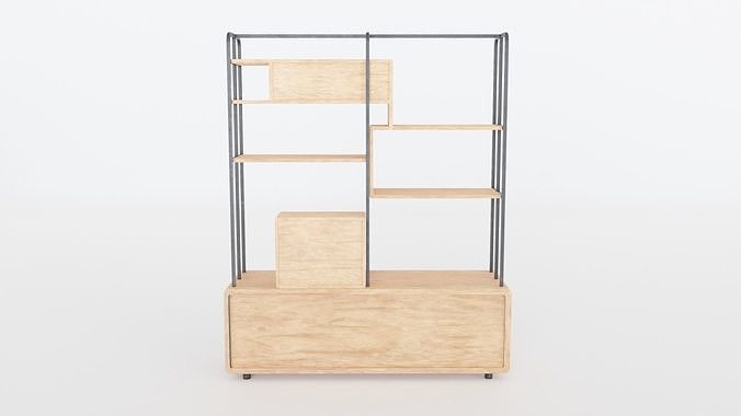 Collection 5 Modern Wood and Metal Shelves 3D model 7