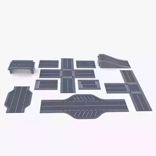 Connectable road segment pack v1 Low-poly 3D model