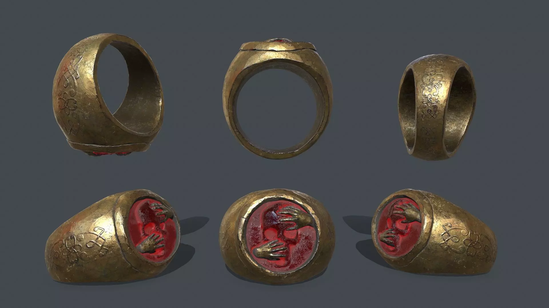 power gold ring Low-poly 3D model_0
