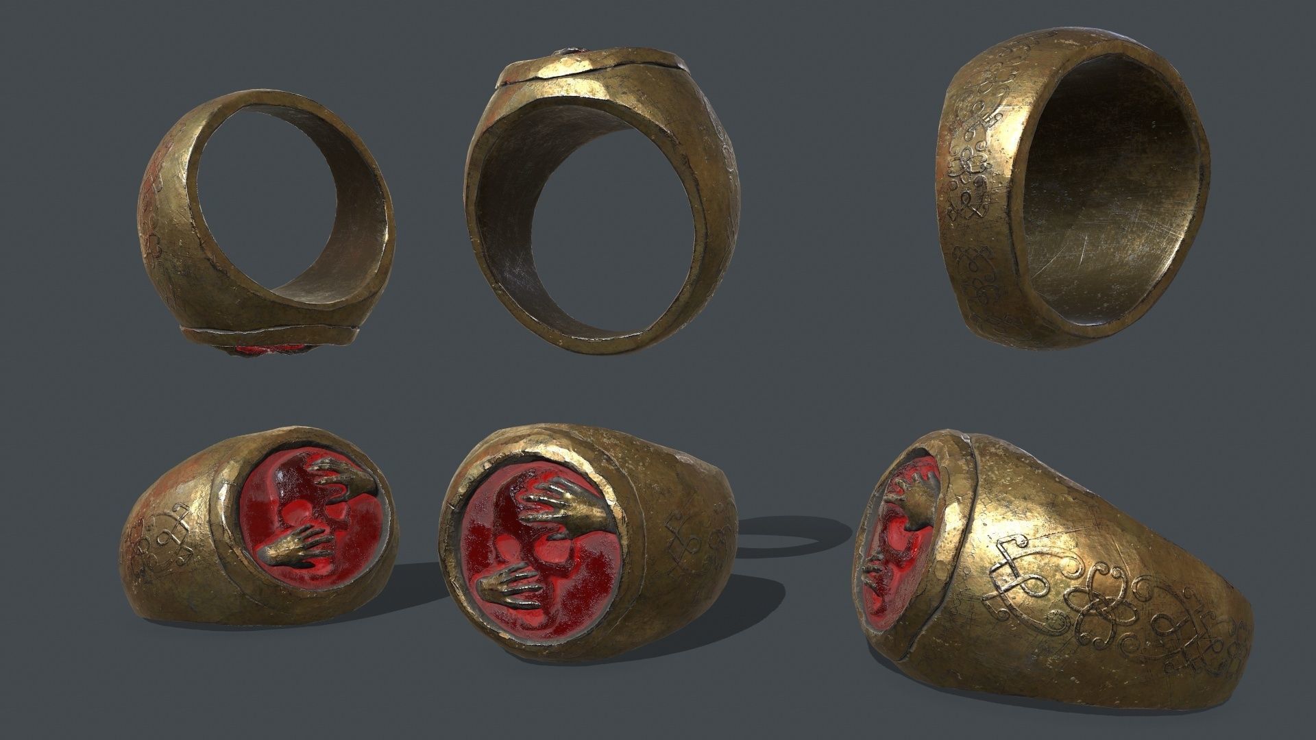 power gold ring Low-poly 3D model_2