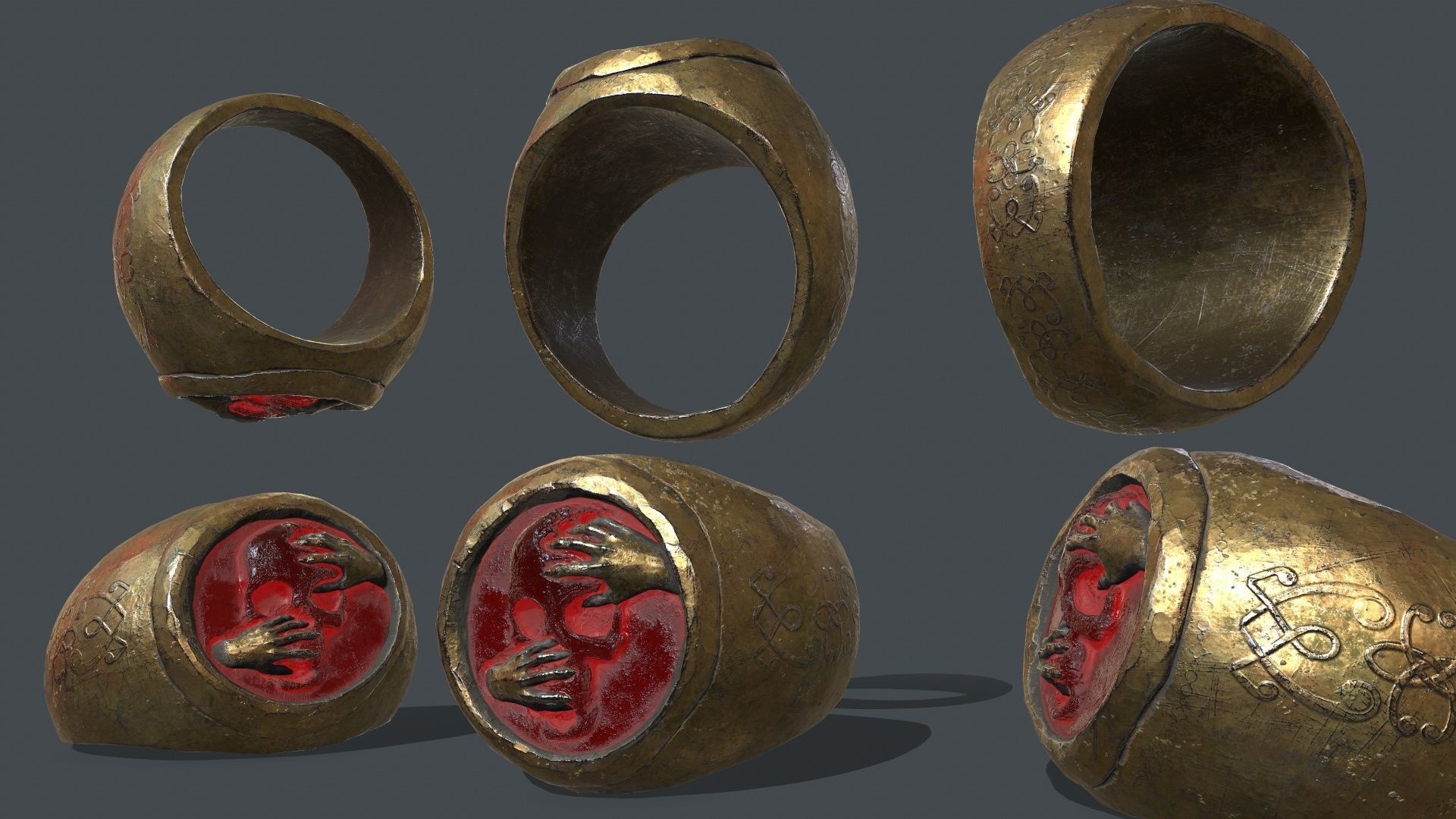 power gold ring Low-poly 3D model_3