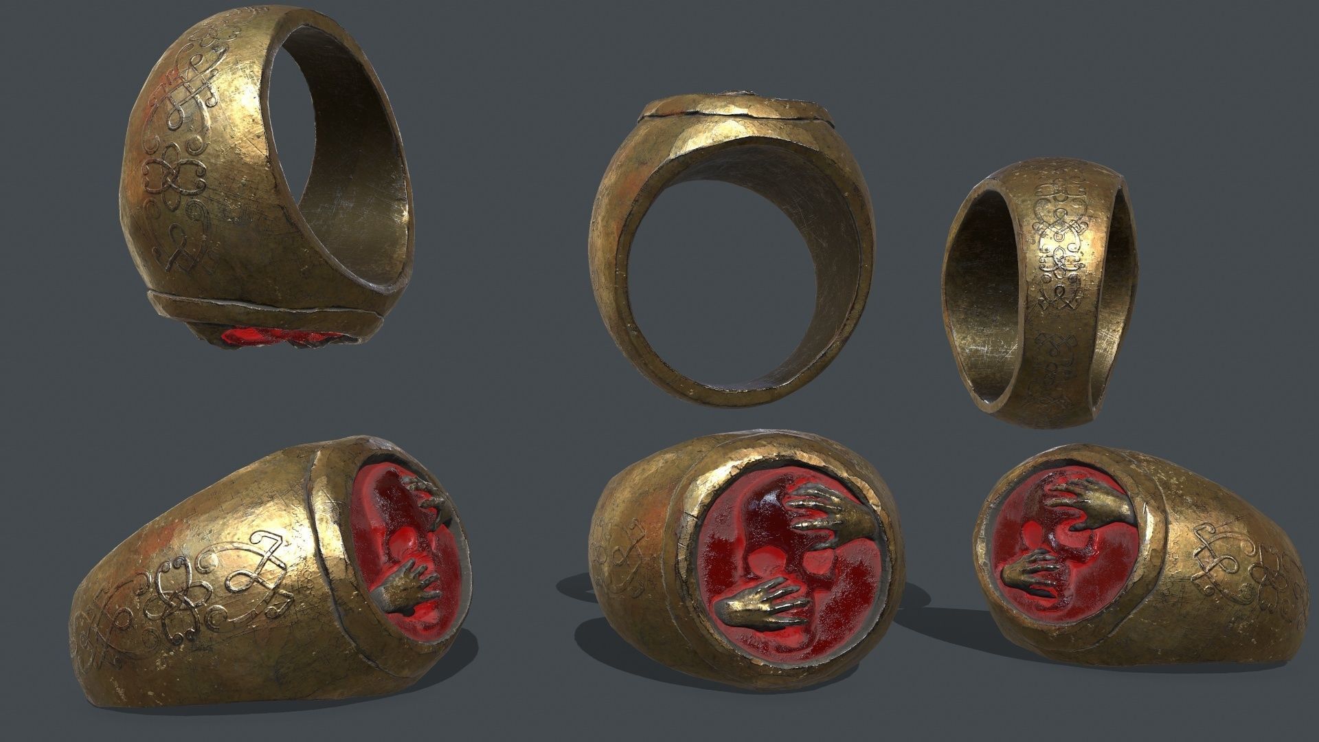 power gold ring Low-poly 3D model_1