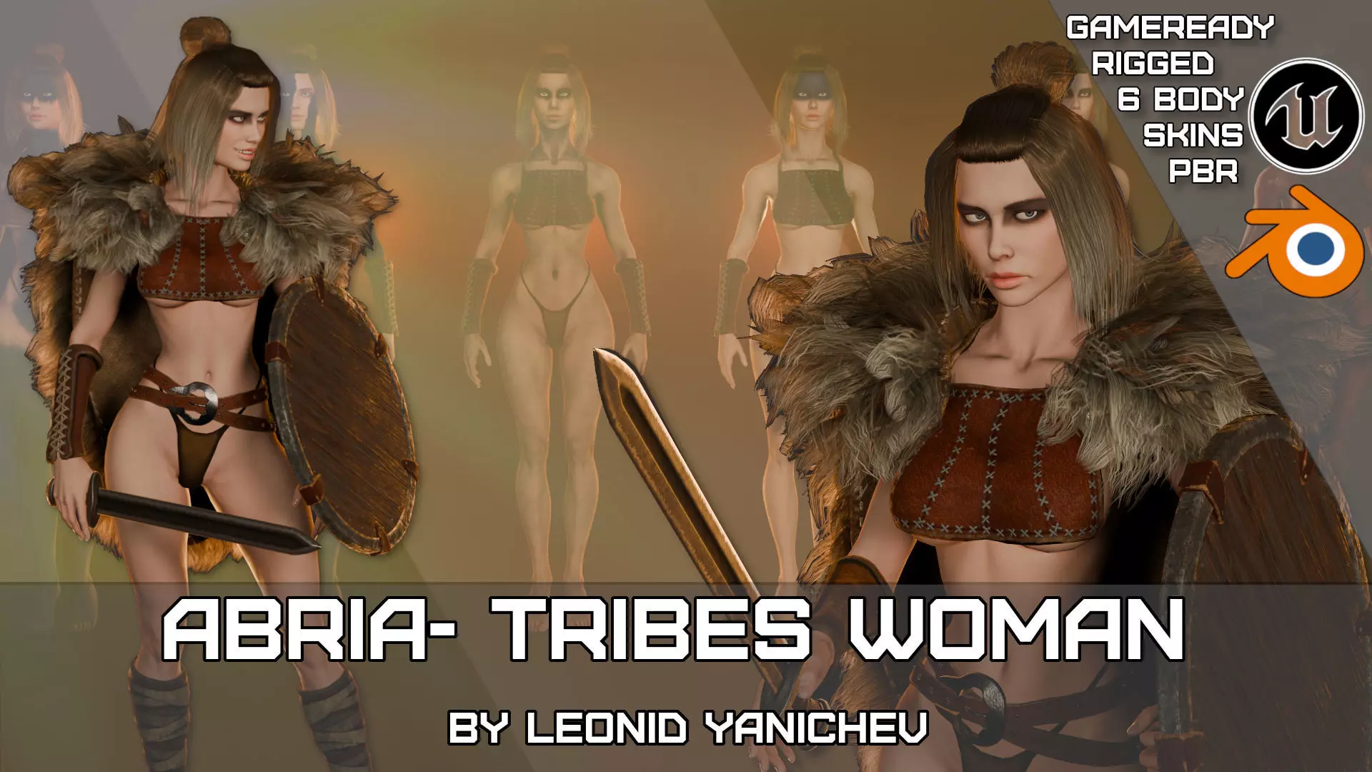Abria the Tribes woman- game ready Low-poly 3D model_0