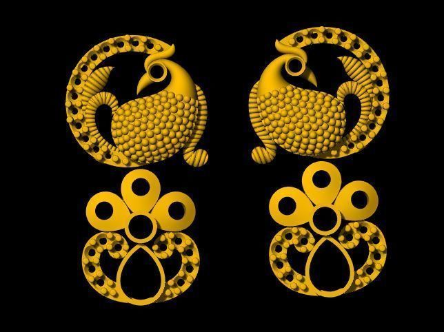 Peacock Earring 3dm file 3D print model_3