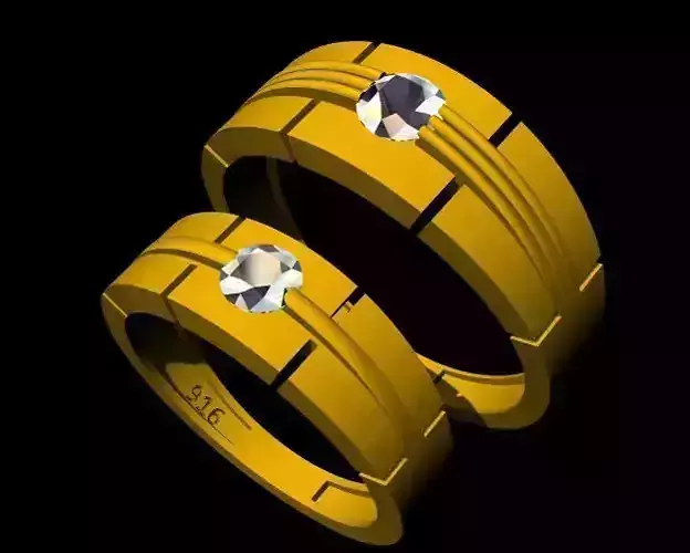 Solitaire Couple Band Ring 3dm file