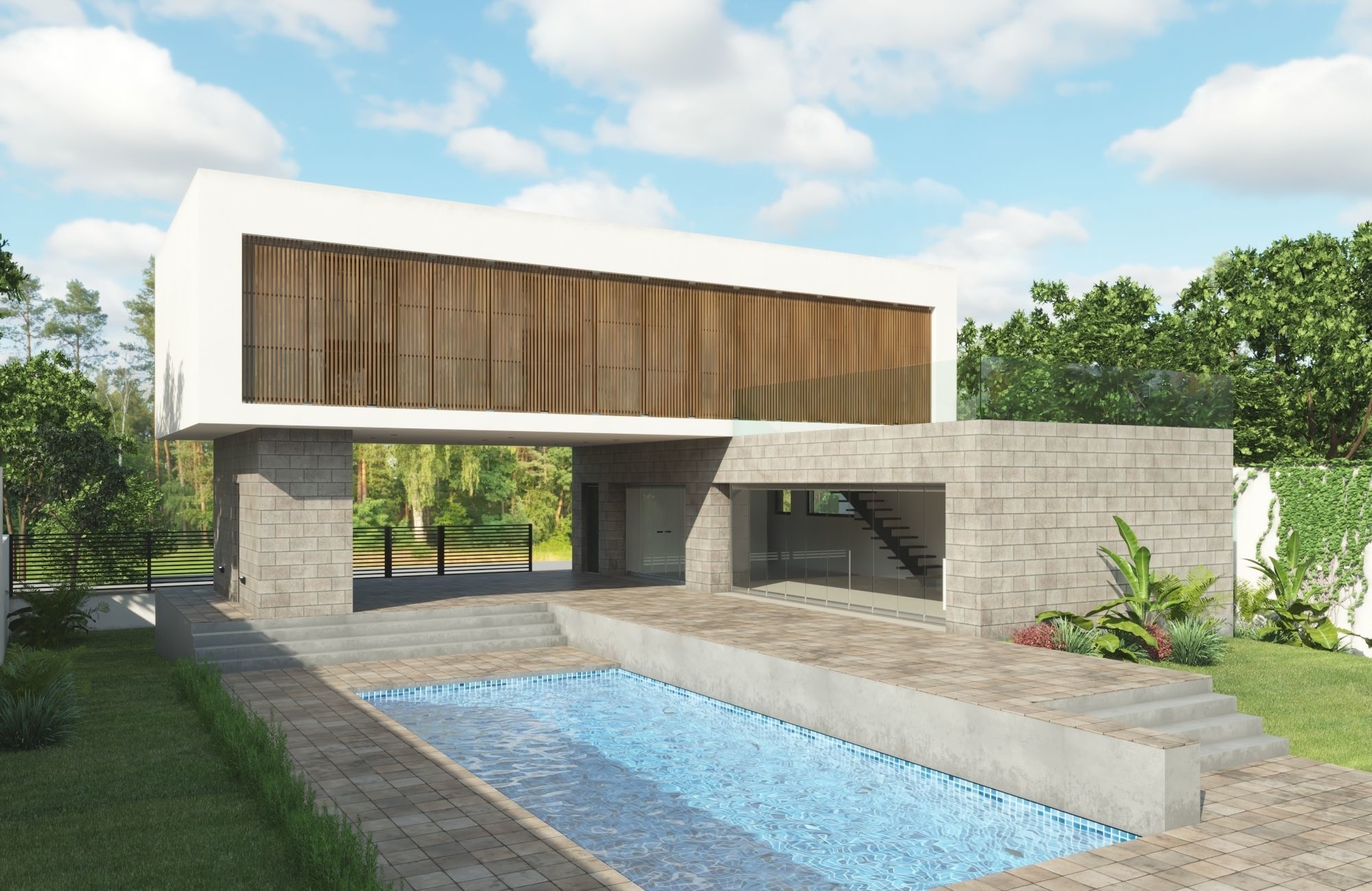 Modern House L 3D model_1