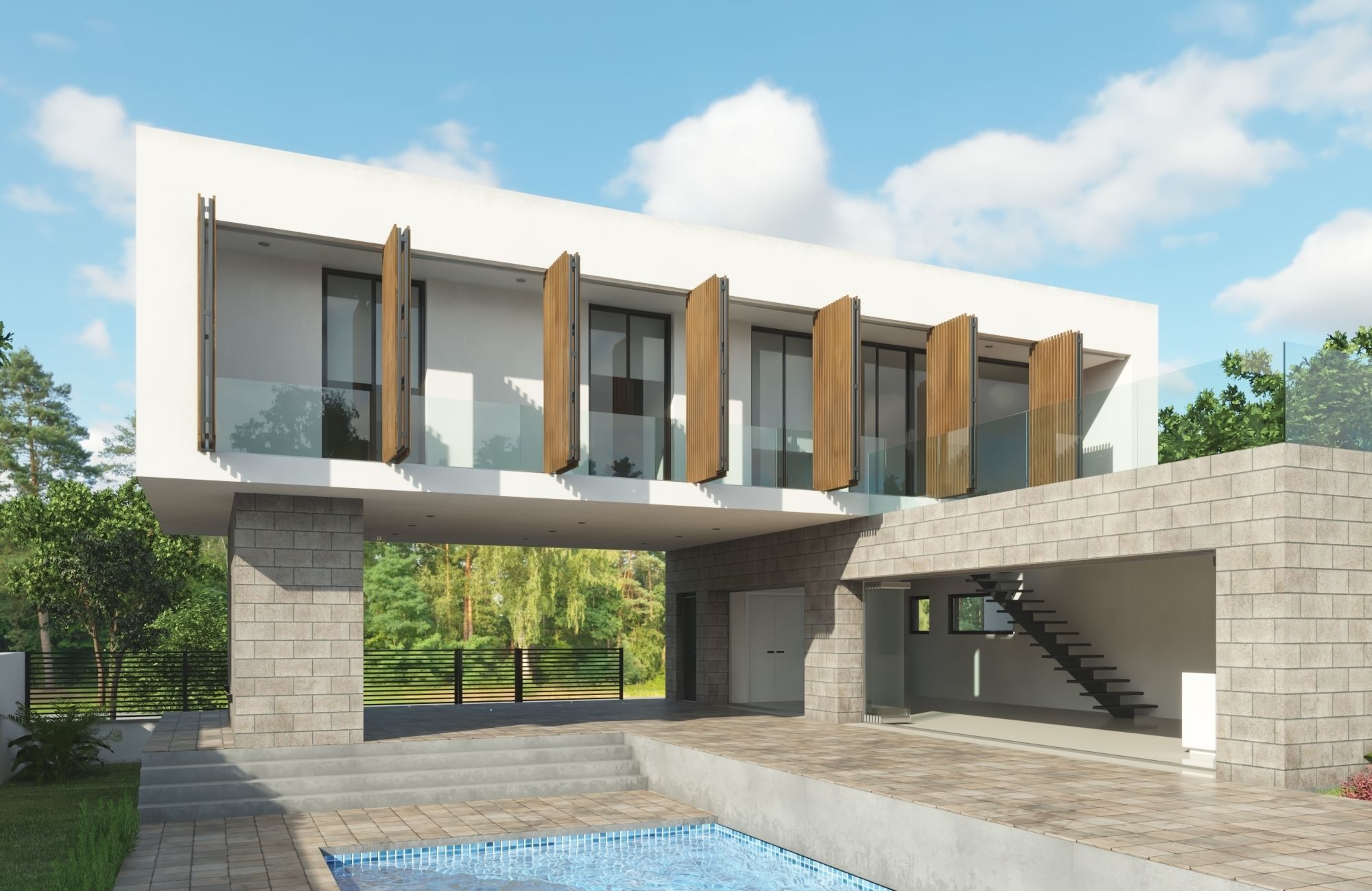 Modern House L 3D model_4