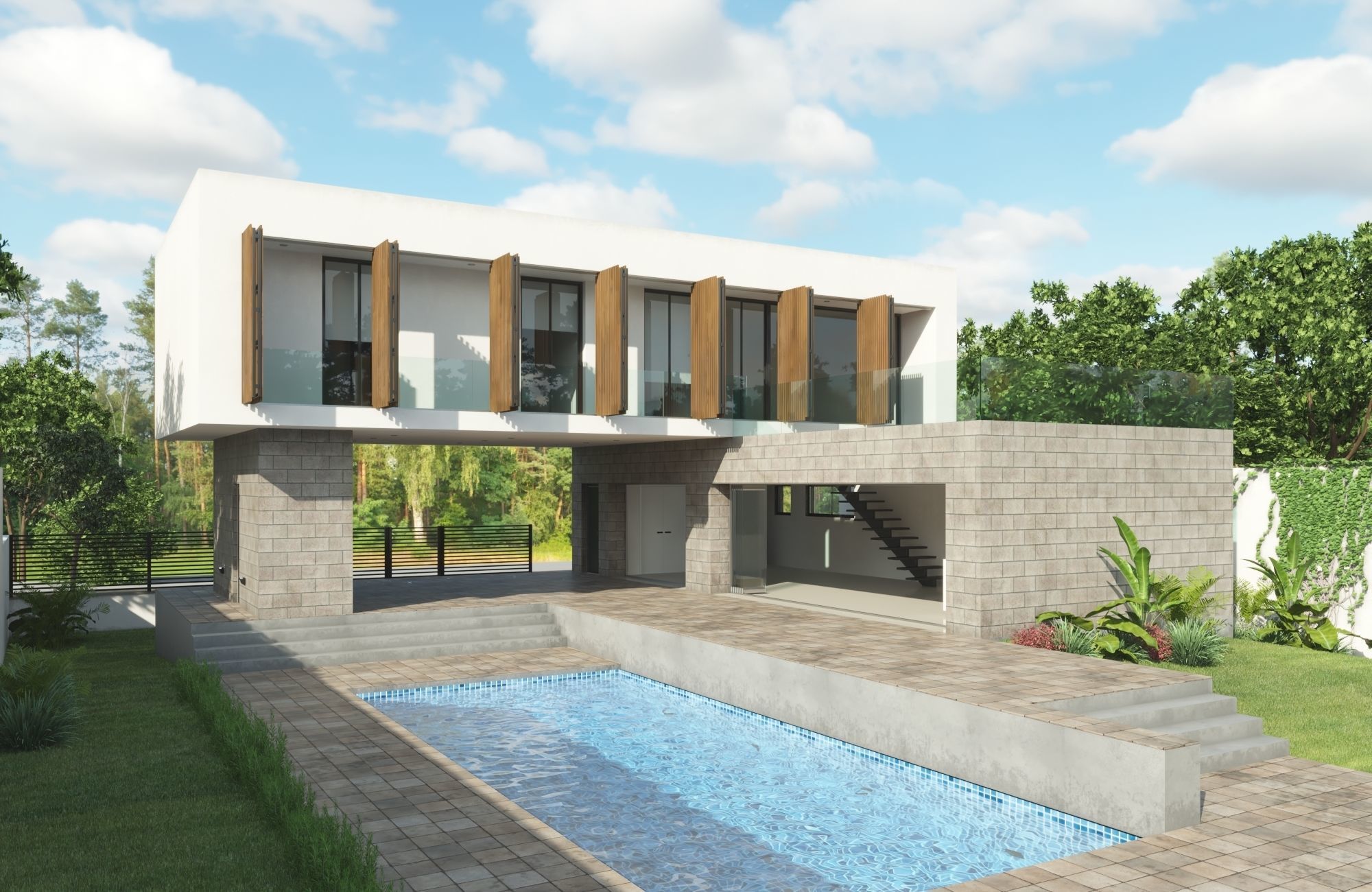 Modern House L 3D model_2