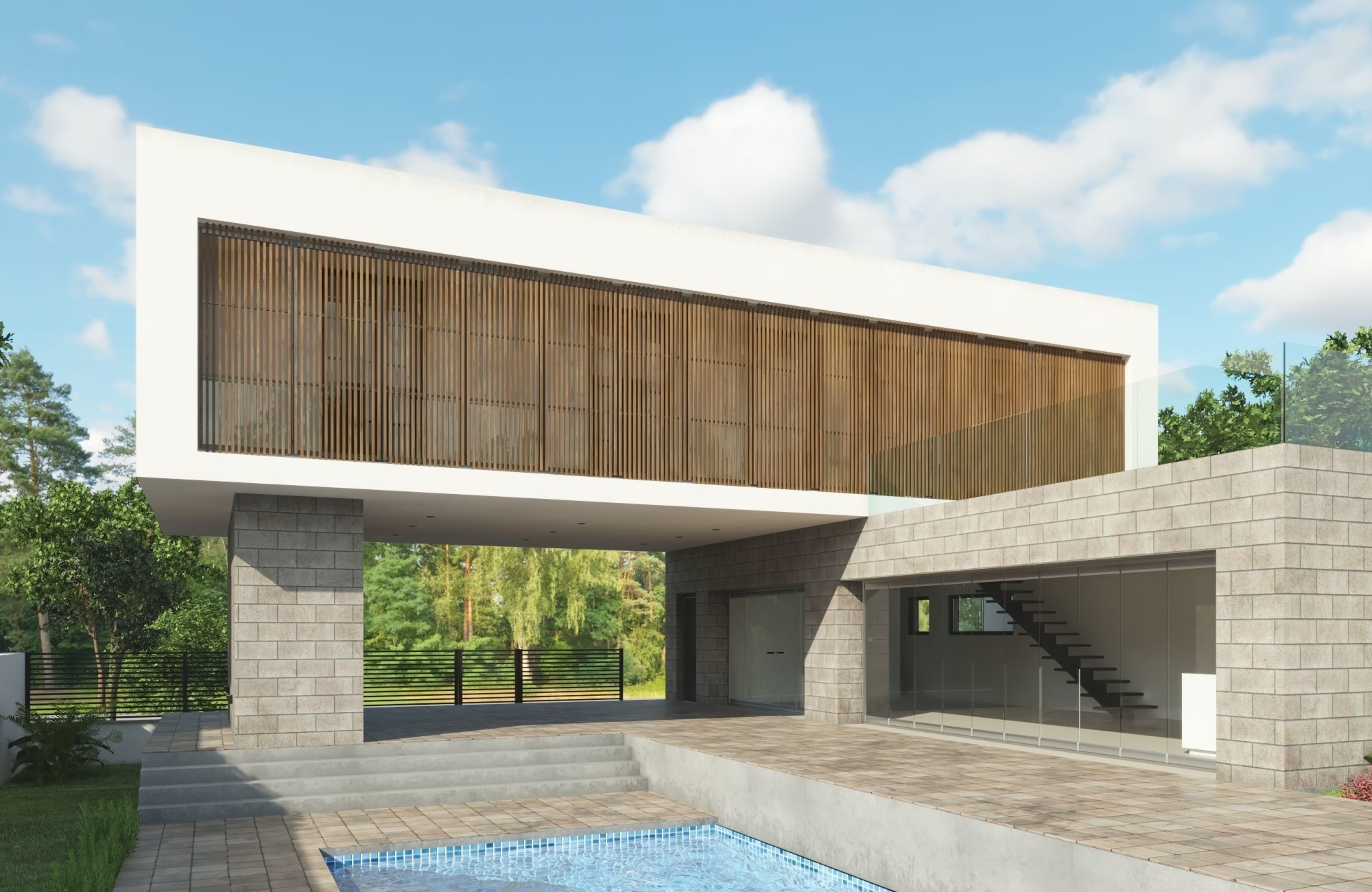 Modern House L 3D model_3