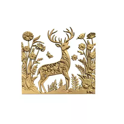 decor set wall panel Deer relied mural CNC 06