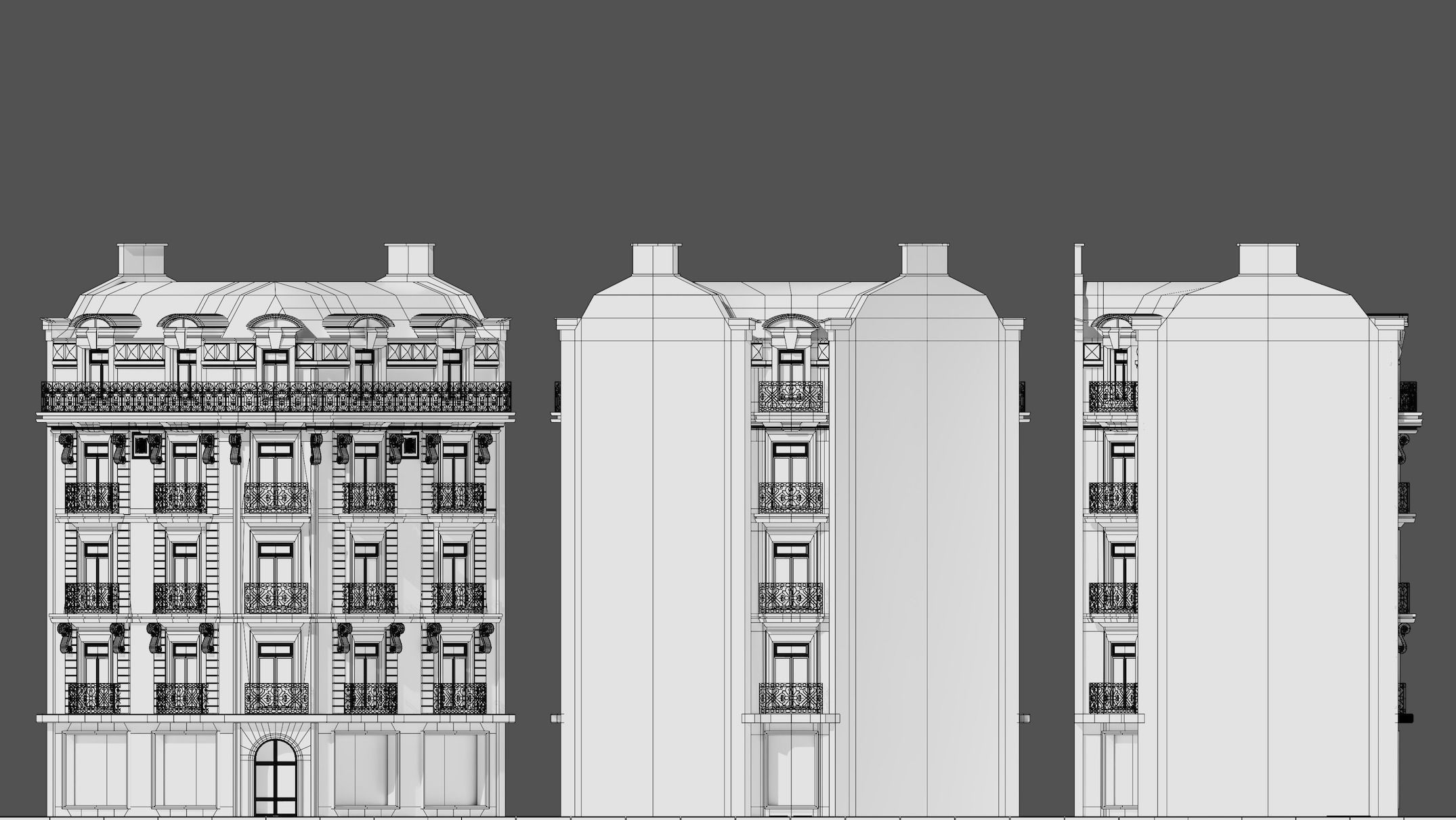3 Piece Parisian Haussmann Apartment Building 3D model_9