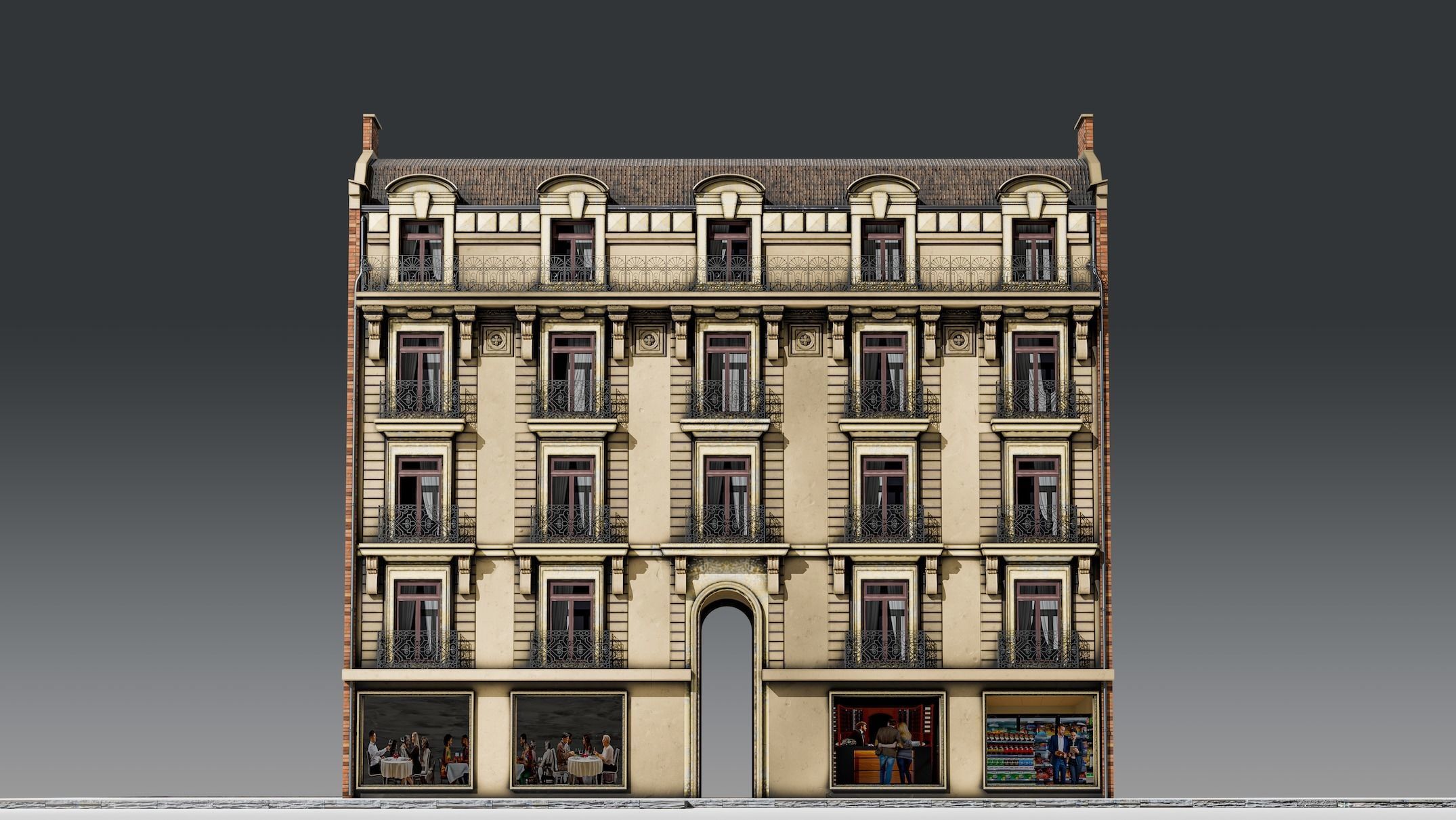 3 Piece Parisian Haussmann Apartment Building 3D model_3