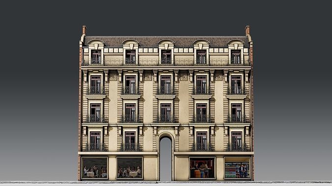 3 Piece Parisian Haussmann Apartment Building 3D model 4
