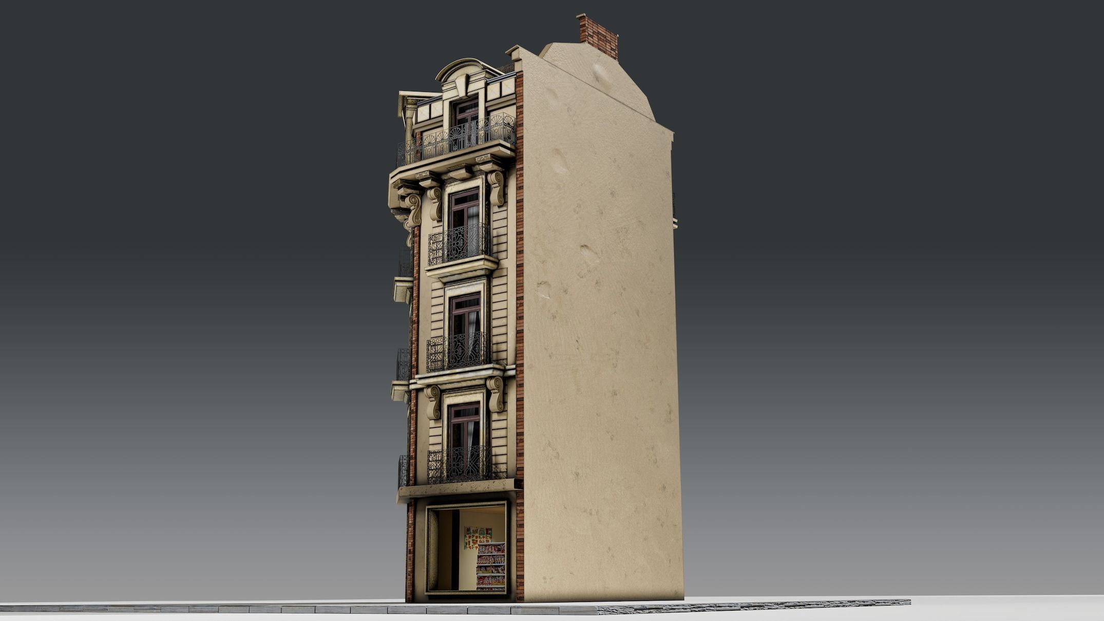 3 Piece Parisian Haussmann Apartment Building 3D model_18