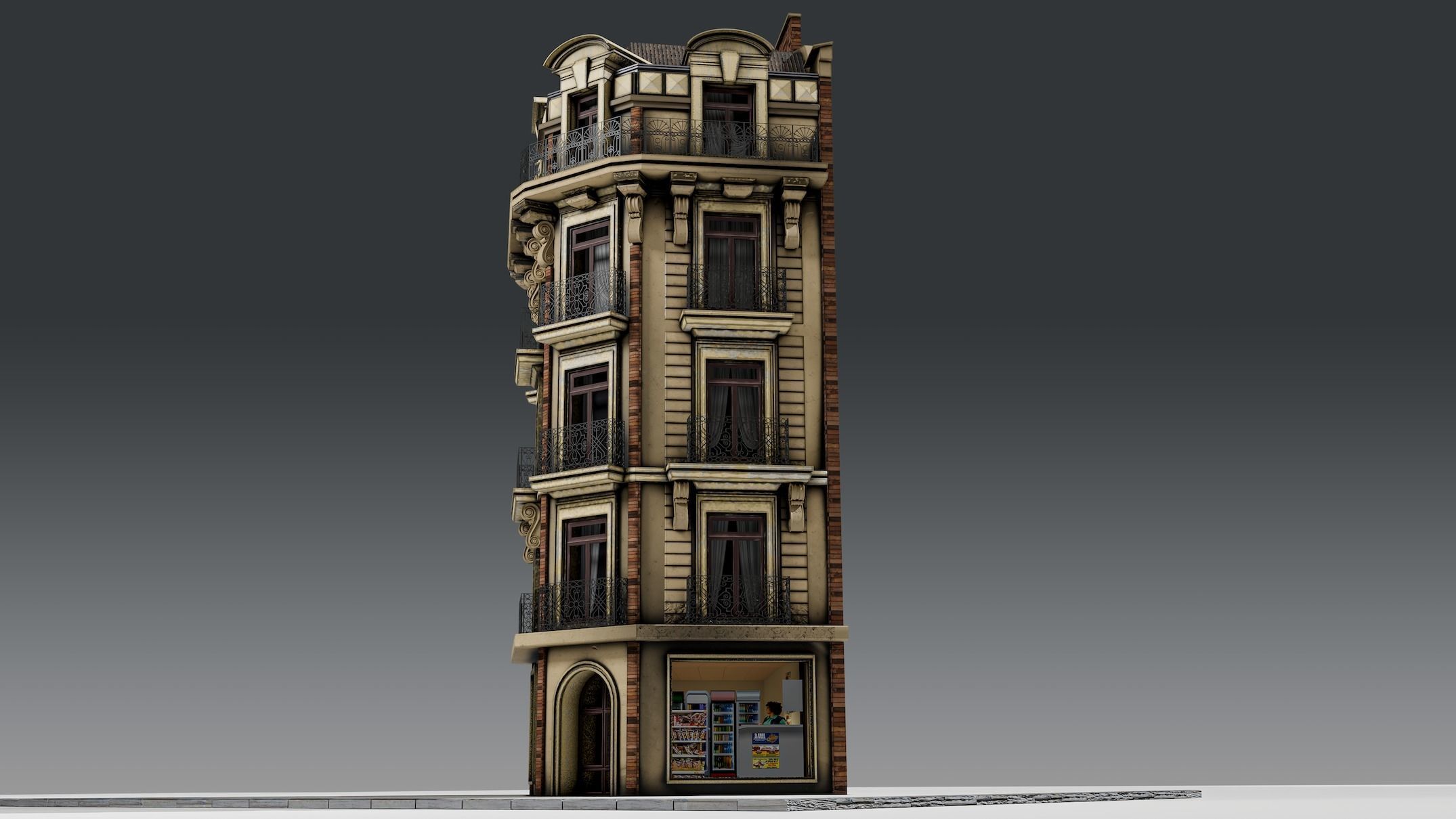3 Piece Parisian Haussmann Apartment Building 3D model_17