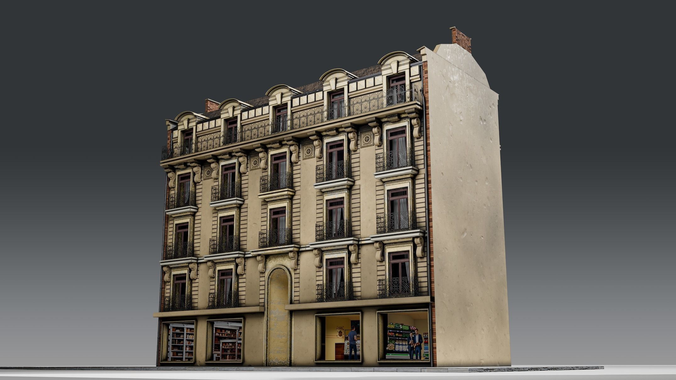 3 Piece Parisian Haussmann Apartment Building 3D model_5