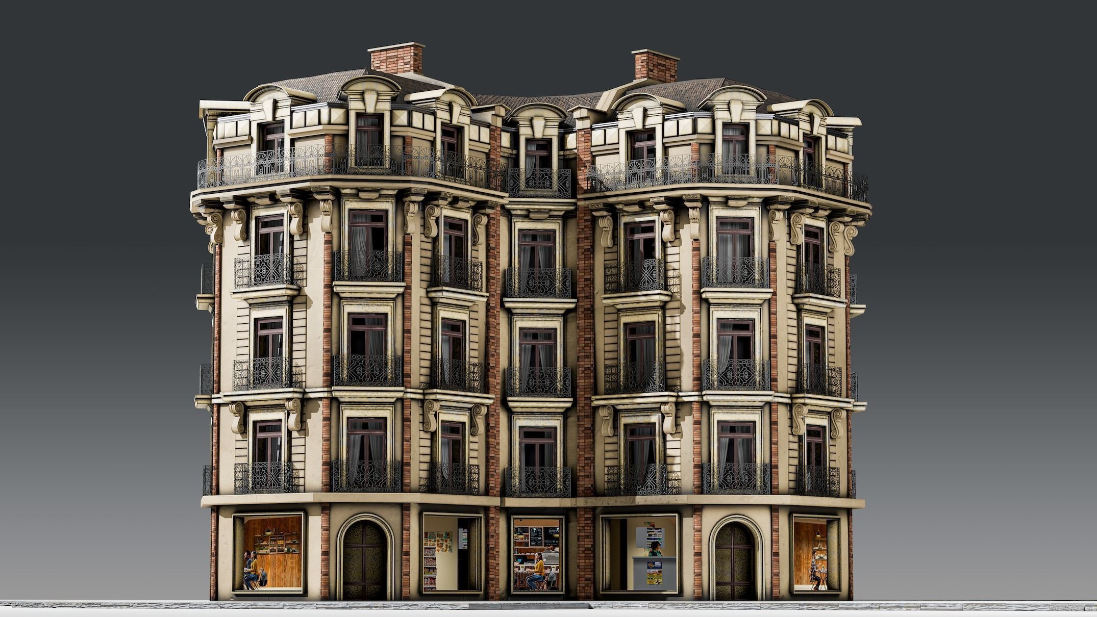 3 Piece Parisian Haussmann Apartment Building 3D model_1