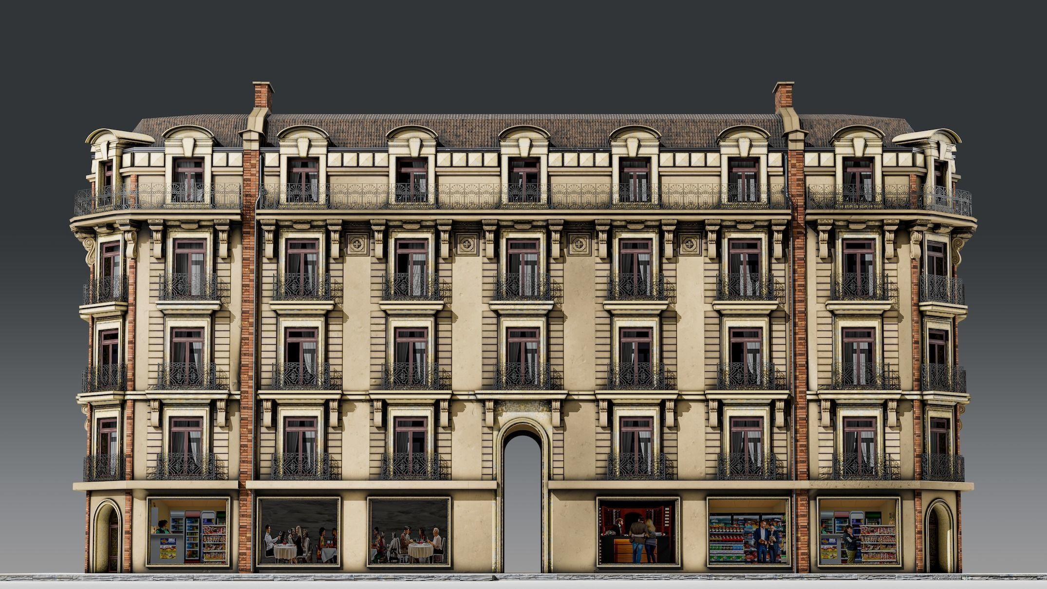 3 Piece Parisian Haussmann Apartment Building 3D model_4