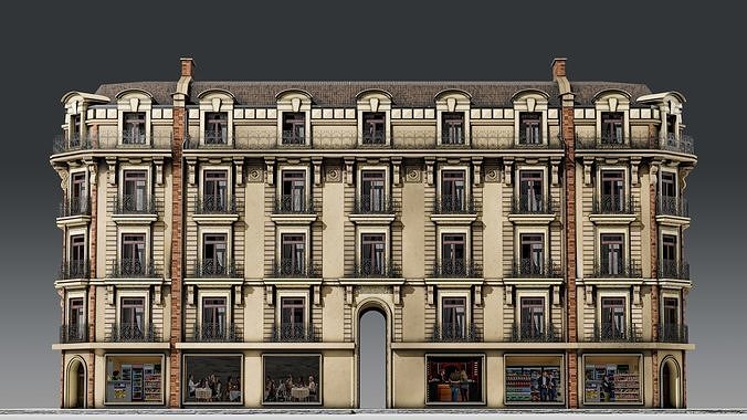 3 Piece Parisian Haussmann Apartment Building 3D model 5