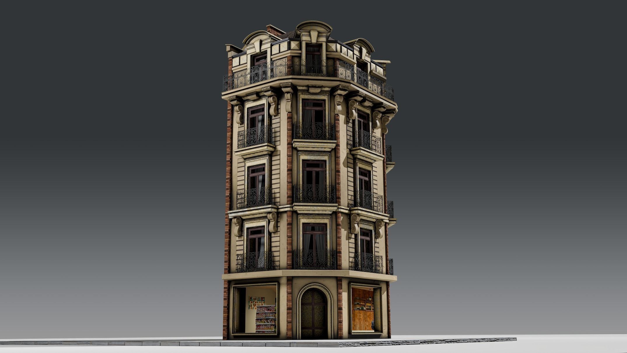3 Piece Parisian Haussmann Apartment Building 3D model_16