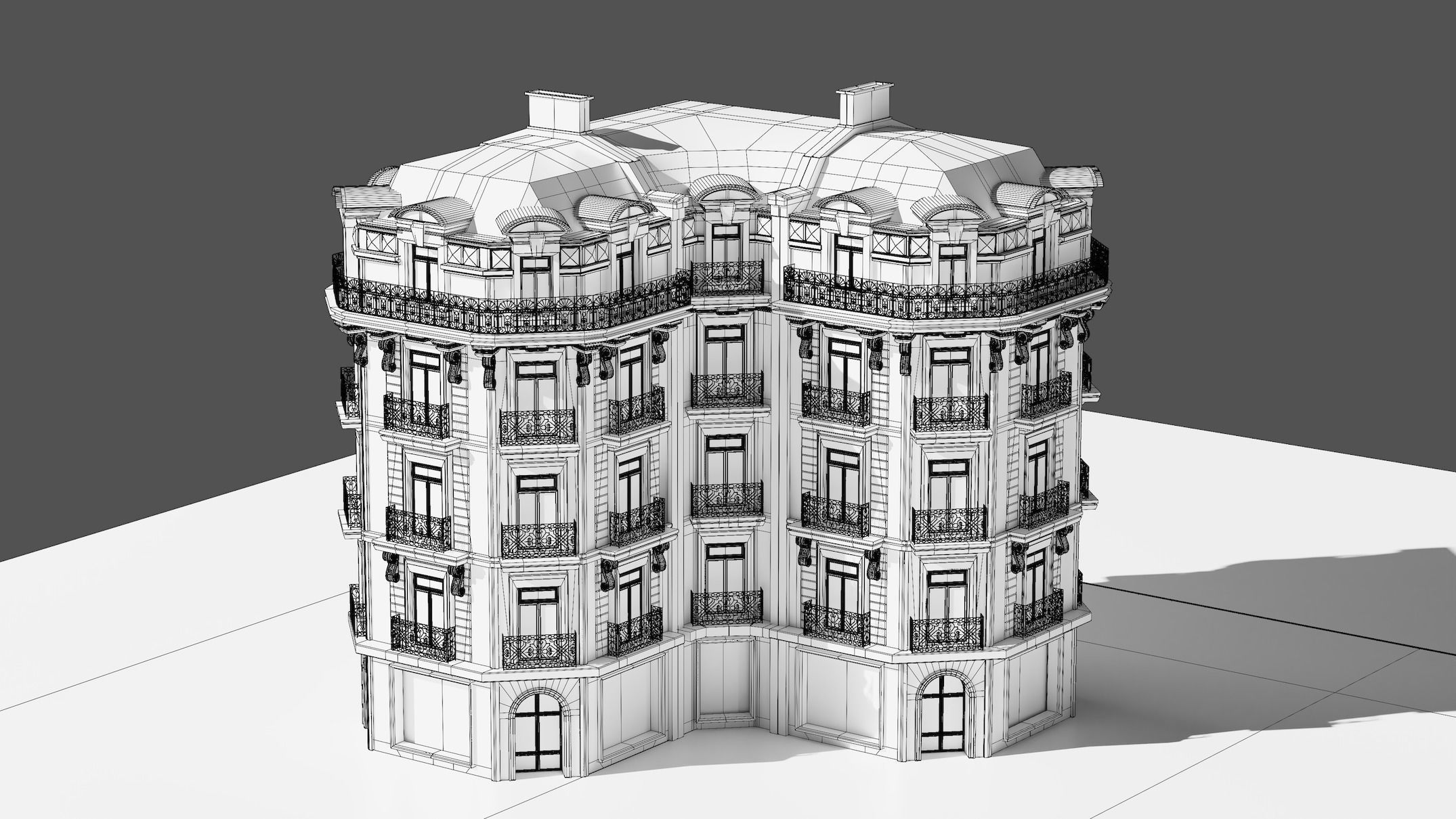 3 Piece Parisian Haussmann Apartment Building 3D model_12