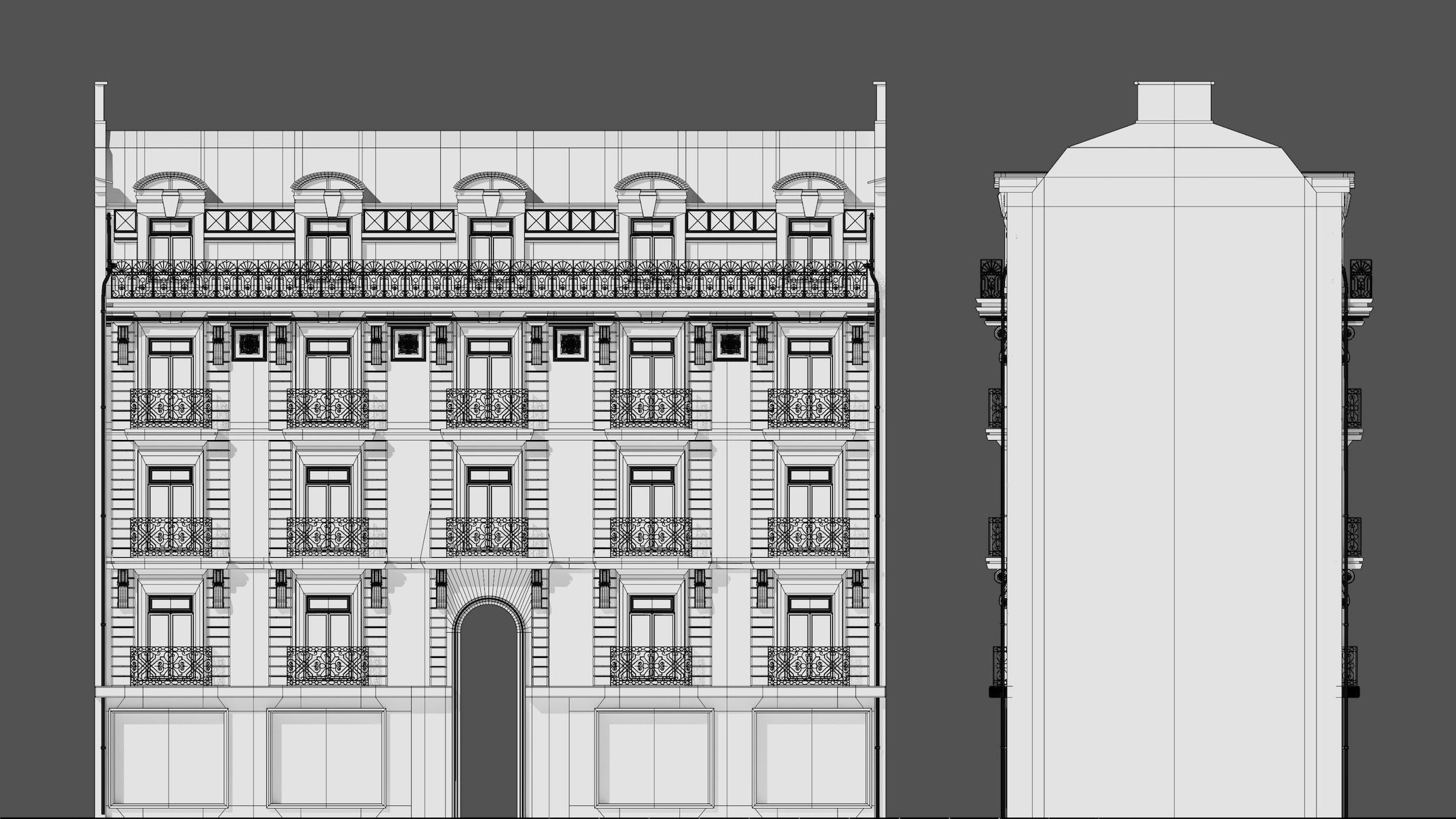 3 Piece Parisian Haussmann Apartment Building 3D model_7