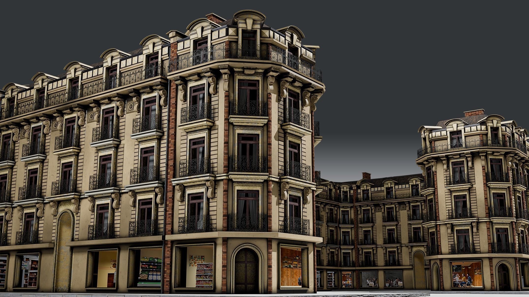 3 Piece Parisian Haussmann Apartment Building 3D model_23