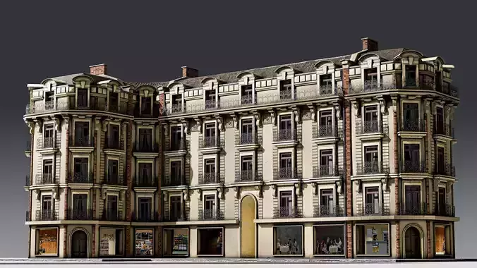 3 Piece Parisian Haussmann Apartment Building 3D model