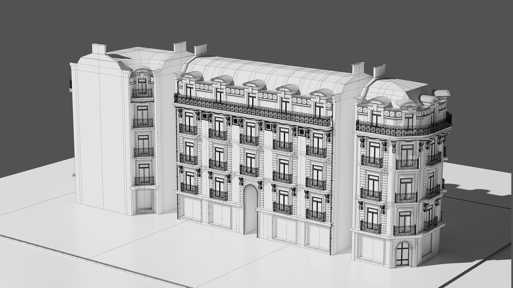 3 Piece Parisian Haussmann Apartment Building 3D model_11