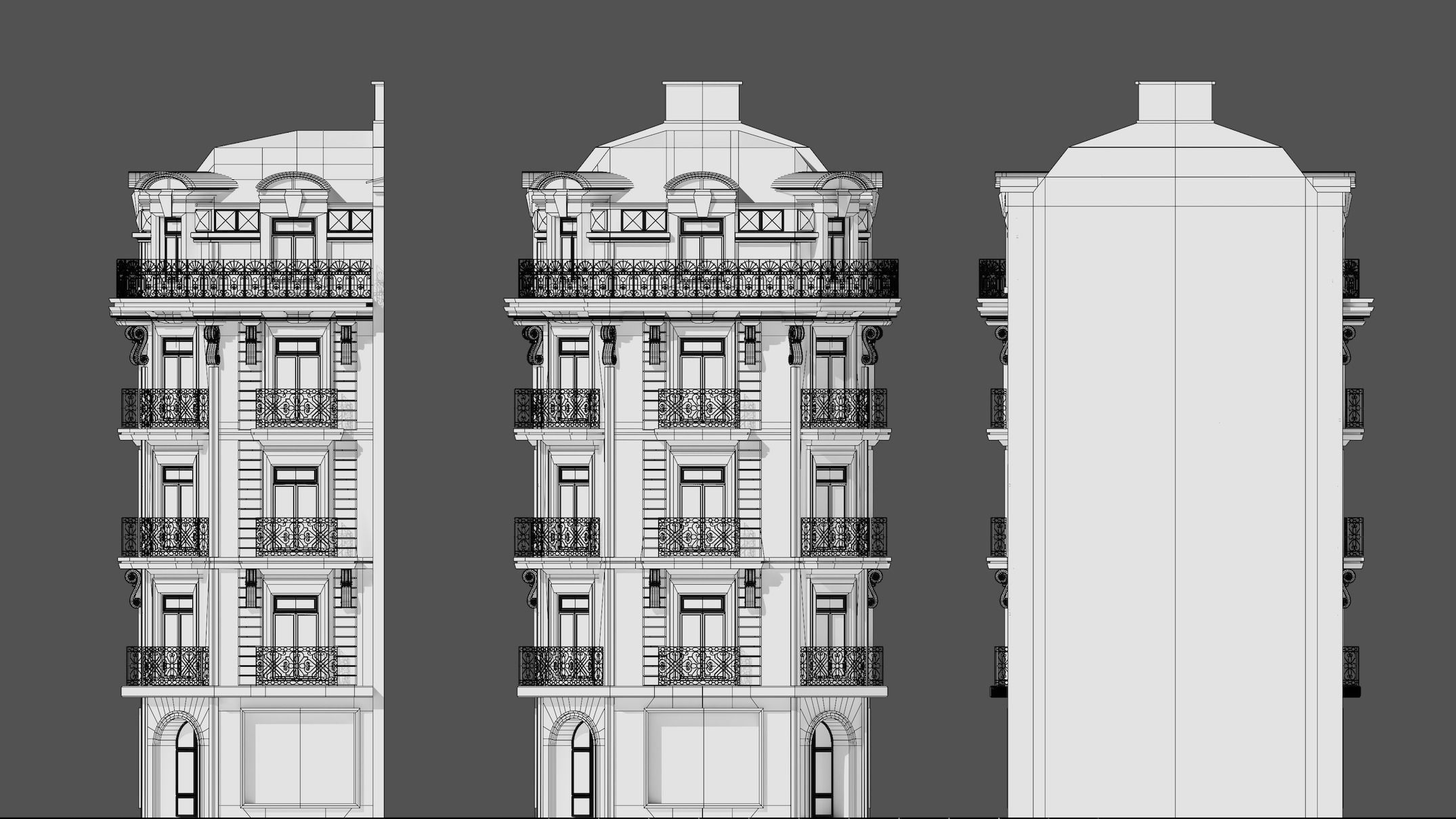 3 Piece Parisian Haussmann Apartment Building 3D model_8