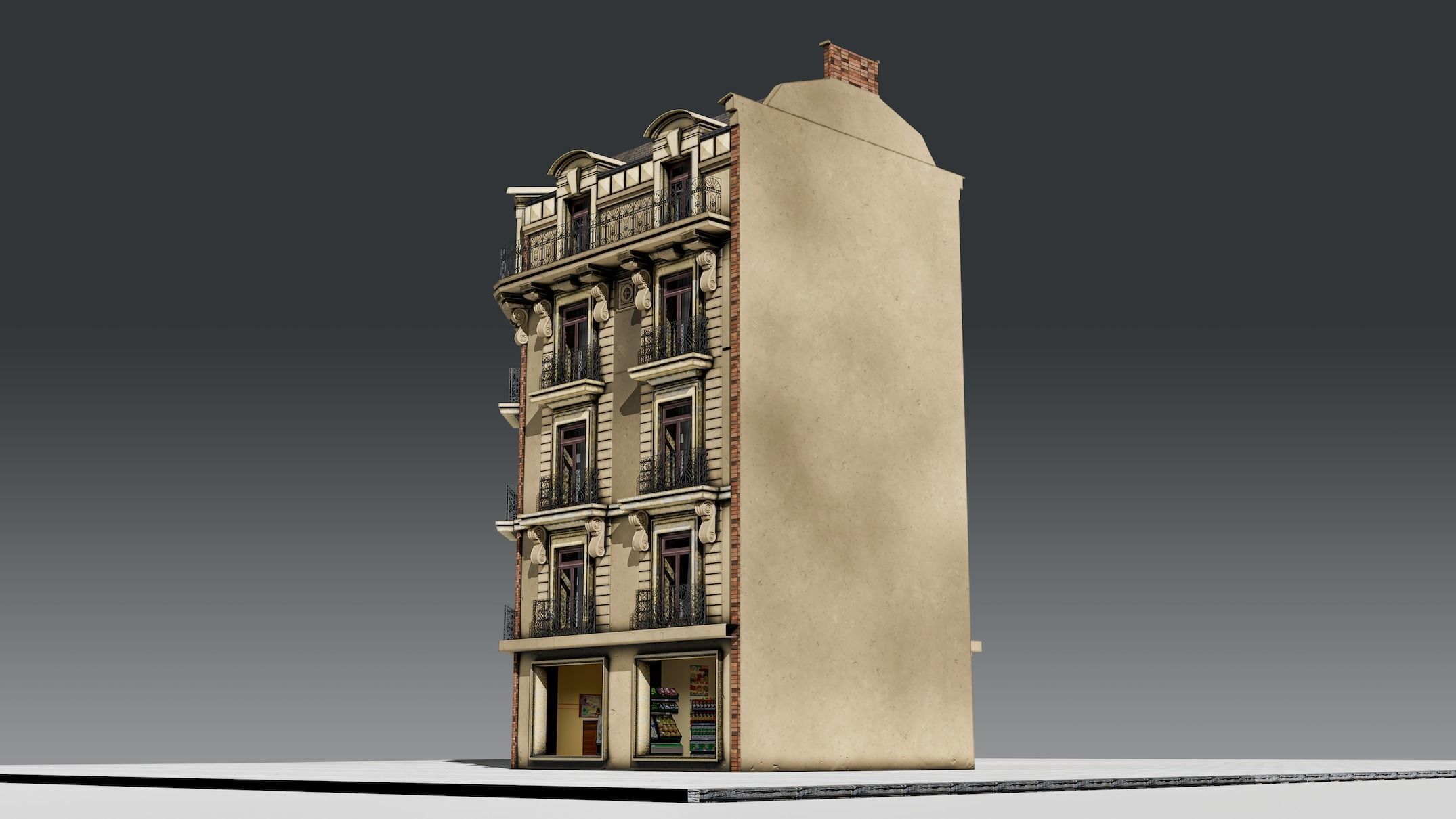 3 Piece Parisian Haussmann Apartment Building 3D model_14