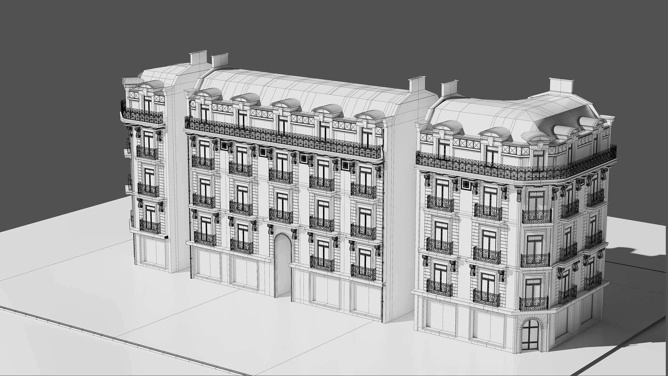 3 Piece Parisian Haussmann Apartment Building 3D model_10