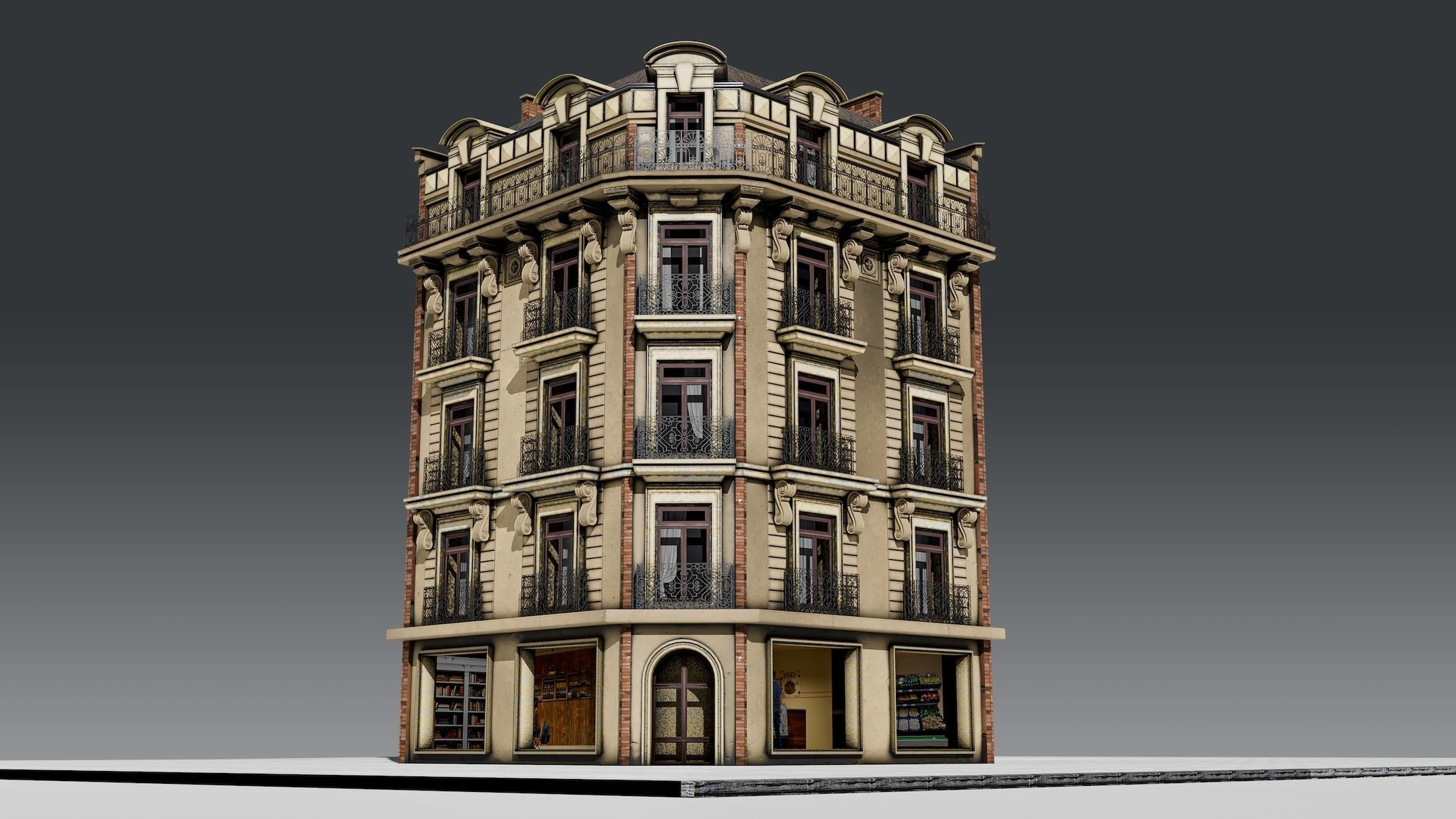 3 Piece Parisian Haussmann Apartment Building 3D model_19