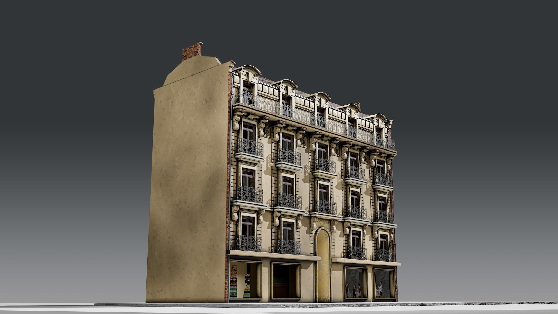 3 Piece Parisian Haussmann Apartment Building 3D model_6