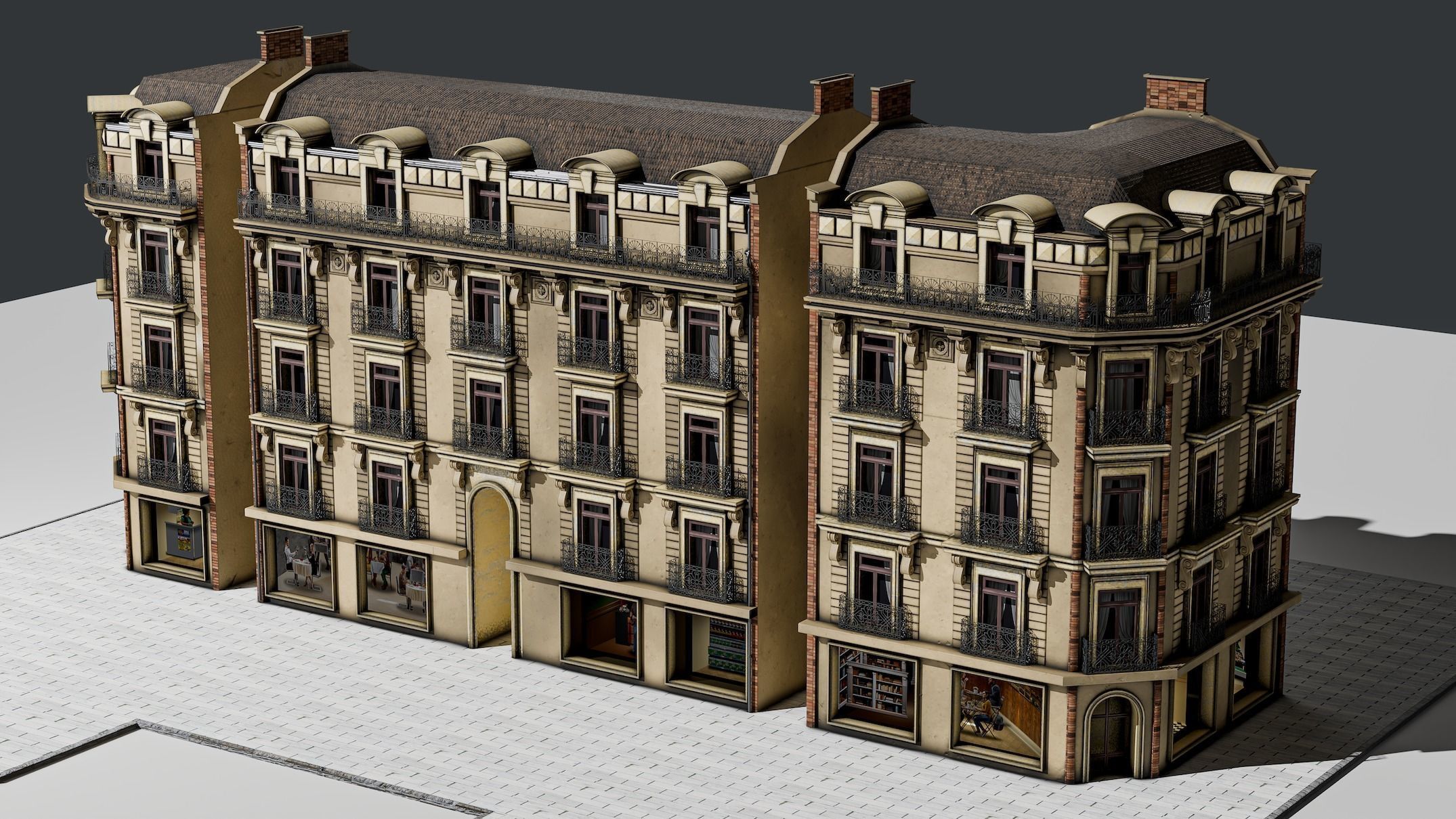 3 Piece Parisian Haussmann Apartment Building 3D model_20