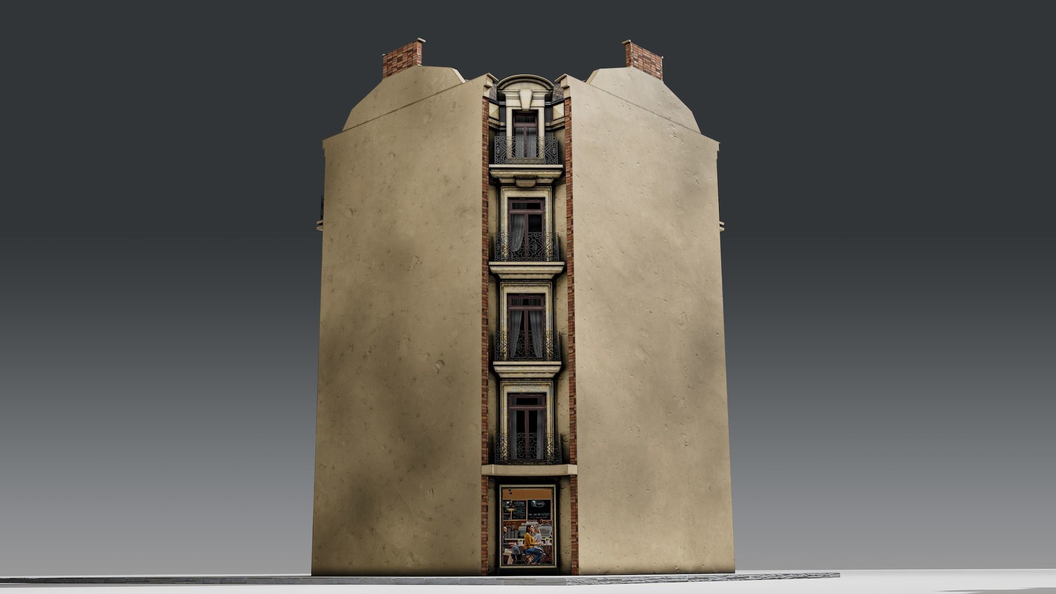 3 Piece Parisian Haussmann Apartment Building 3D model_15